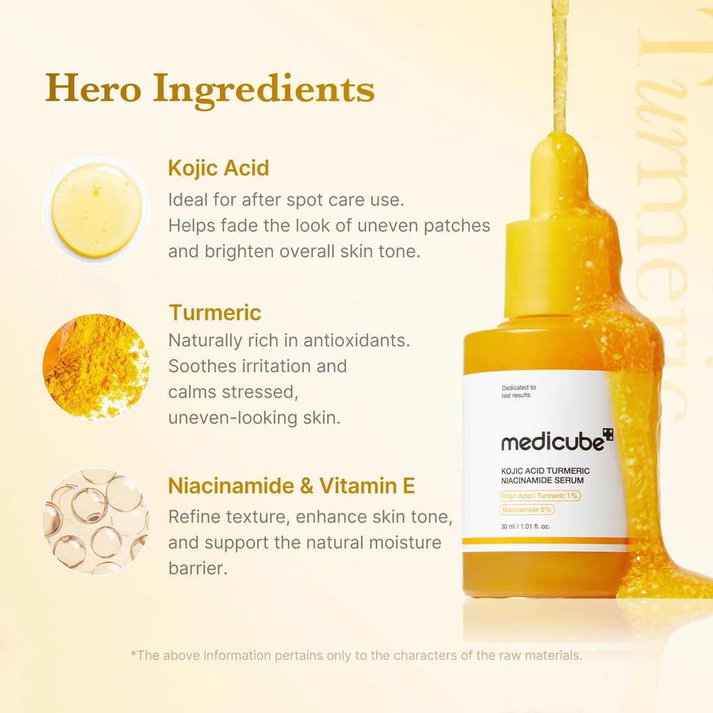 Medicube Kojic Acid + Turmeric + Niacinamide Serum – Iluminador antimanchas (30 ml)