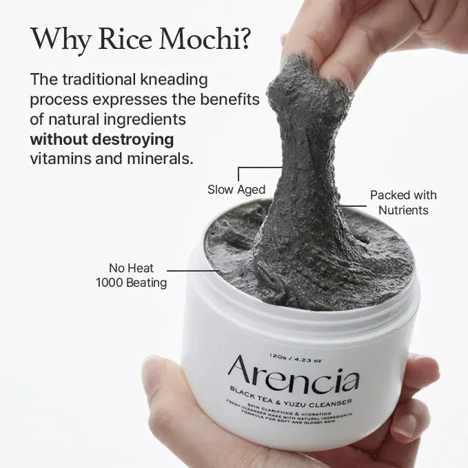 Arencia Black Tea Rice Mochi Cleanser – Limpiador facial antioxidante (120 g)