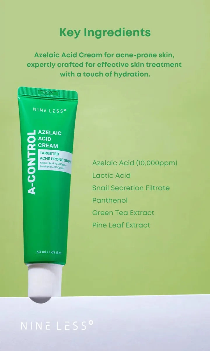 Nine Less A-Control Azelaic Acid Cream – Crema con ácido azelaico 10 % y centella asiática (50 ml)