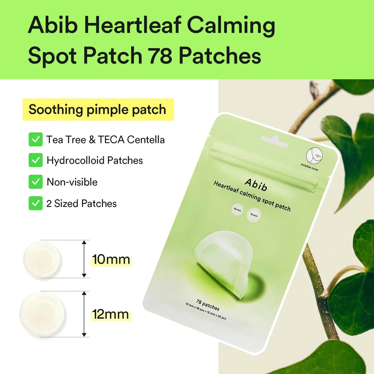 Abib Heartleaf Calming Spot Patch  – Parches calmantes antiacné invisibles (78 pz)