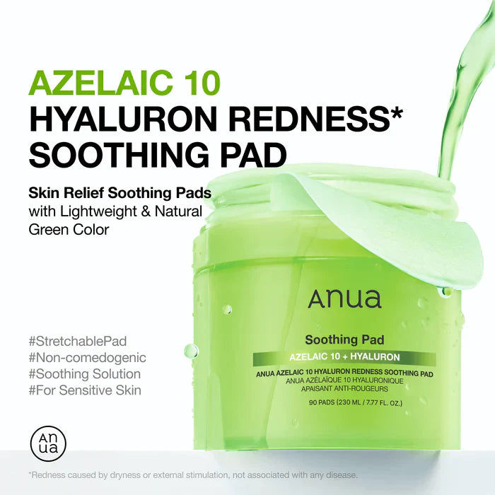 Anua Pads calmantes – Ácido azelaico 10 % + Ácido hialurónico (90 pads)